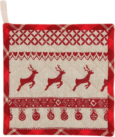 Clayre & Eef Pannenlap 20x20 cm Rood Beige Katoen Kerst