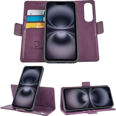 Geschikt voor Apple iPhone 16 - Book Case Hoesje - Uitneembaar Hoesje - Magnetische Sluiting - Portemonnee Paars