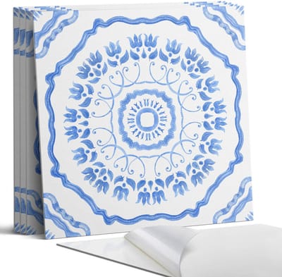 Coloray Wandpanelen Zelfklevend - Bloemmotief in een cirkel Zelfklevende Wandpanelen - 50 cm x 50 cm - Blauw Wandpaneel PVC - 4 stuks - Mozaïeken Wandpanelen Zelfklevend - Wandpanelen Keuken - Wandpaneel Badkamer