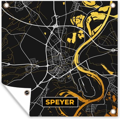 Tuin poster Black and Gold – Stadskaart – Speyer – Duitsland – Plattegrond – Kaart - 200x200 cm - Tuindoek