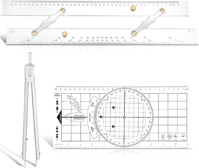 Navigatieset - Nautische instrumenten - Kaarten lezen - Drie-delige set - 40 cm liniaal - Transparant