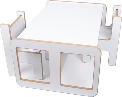 Industrial Living kindertafel - Speeltafel met 2 kinderstoelen - Activiteitentafel - Tekentafel - Kinderbureau - Hout - Wit