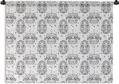 Wandkleed - Wanddoek - Maskers - Inca - Patroon - Zwart-Wit - 120x90 cm - Wandtapijt
