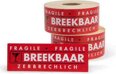 Breekbaar sticker op rol - Waarschuwingsetiket - BREEKBAAR - 50 x 150 mm - 500 per rol