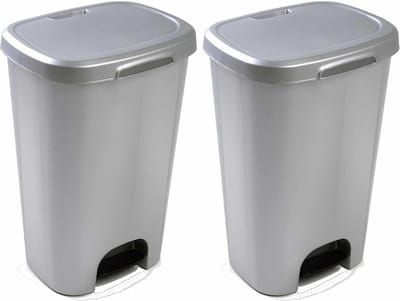 PlasticForte Pedaalemmer - 2x - zilverkleurig - 50L - prullenbak - 41 x 36 x 63,5 cm