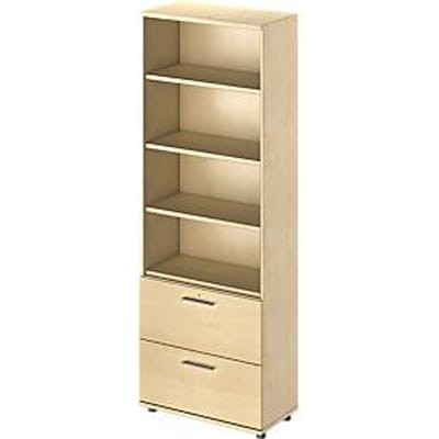 Schäfer Shop Genius Combikast TETRIS WOOD, 6 ordnerhoogten, H 2270 mm, 2 hangmappenladen, hoogte incl. glijders, esdoornpatroon