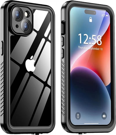 SBG Outdoor Case Waterdicht Transparant Hoesje geschikt voor iPhone 15 | Shockproof | Onderwater tot twee meter | Antislip greep | IP68-gecertificeerd | Doorzichtig / Zwart