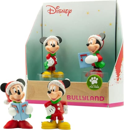 Bullyland 15074 – Speelset en verzamelfiguren Disney Mickey en Minnie in kerstkostuum – liefdevol met de hand beschilderd – ideaal als taartdecoratie of cadeau voor kinderen vanaf 3 jaar