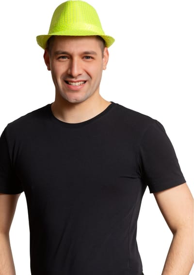 Partychimp Glitter Pailletten Hoed Groen Voordeelverpakking 6 Stuks voor bij Carnavalskleding Heren Carnavalskleding Dames Carnaval Accessoires Verkleedaccessoires Foute Party Neon Party Trilby Hoedje Pride - Polyester - Neon Groen - 6 Stuks