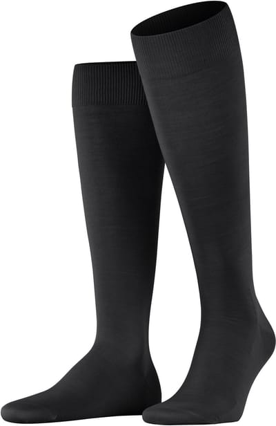 FALKE ClimaWool lang eenkleurig wol lyocell kniekousen heren zwart - maat 39-40