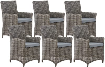 CLP 6-delige tuinstoelenset Fontana - polyrattan stoelen met hoge rugleuning en zitkussens grijs gevlekt