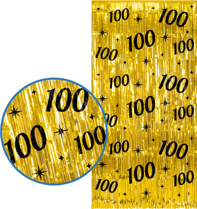 BTH - 100 Jaar Feestgordijn - Goud & Zwart 2x1 m - Folie Backdrop - Verjaardag Versiering - Glittergordijn - Birthday