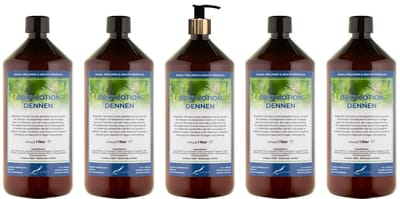 Bodylotion Dennen 1 Liter - met gouden pomp - set van 5 stuks - Voordeelverpakking