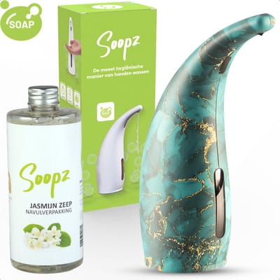 Soopz Automatische Zeepdispenser – Jade Marmer – Jade Marble Classic – Zeeppompje met Bewegingssensor – Met Jasmijn Zeep