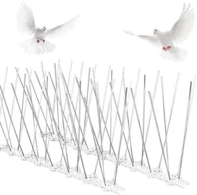 Roestvrijstalen vogelwerende spikes voor bescherming tegen duiven op dak, balkon, tuin en hek, eenvoudig te monteren, 12 x 25 cm