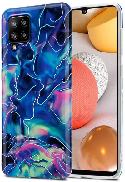 Cadorabo Hoesje geschikt voor Samsung Galaxy A42 4G in Blauw Roze marmer No. 17 - Beschermhoes gemaakt van TPU siliconen Case Cover met mozaïek motief