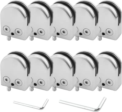 10 Stuks RVS Glasklemmen voor 8-10mm Glas, Verstelbare Steunen voor Balustrades en Planken, Inclusief Bevestigingsmateriaal