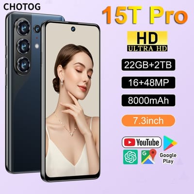 CHOTOG Mobiele Telefoons 15T Pro Smartphone Android 5G 7.3 HD Mobiele Telefoon 22GB+2TB 7800mAh Octa Core Ontgrendeld Dual SIM 16+48MP Camera