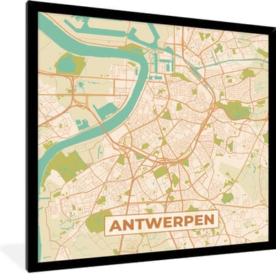 Fotolijst incl. Poster - Antwerpen - Stadskaart - Kaart - Plattegrond - Antwerpen - 40x40 cm - Posterlijst