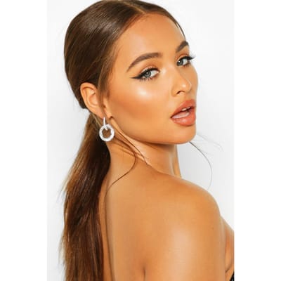 boohoo Dames Diamante Ring Detail Drop Oorbel | Zilver