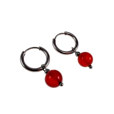 ∅14mm x 2mm Oorringen Dames - Gepolijst RVS - Oorbellen met Rode Carneool Agaat Steen Hanger