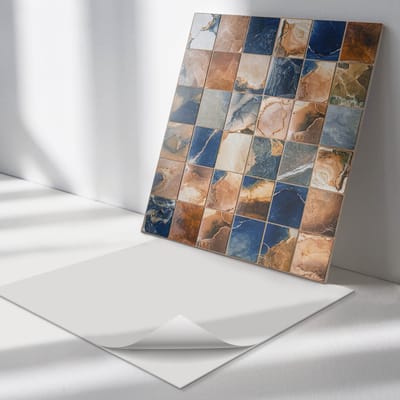Wallfluent Vinyl Tegels - Mozaïek met Steenpatronen Vinyl Wandtegels - 30 cm x 30 cm - Bruin PVC Tegels - Verpakking van 9 stuks - Vierkant PVC Tegels - Texturen Plaktegels - Wand PVC Tegels - Plaktegels Keuken en Badkamer