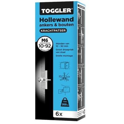 Toggler Hollewandanker M6 + bout doos 6st - Plaatdikte 10-92mm