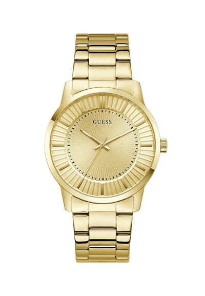Guess Emmett Quartz Analoog Horloge Goudkleurig Kast Gemaakt Van 100% Roestvrij Staal En Een Armband Van 100% Roestvrij Staal 42 GW1050G2, GW1050G4, GW1050G6