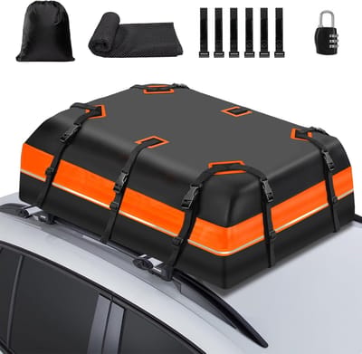 Famanu - Autodakbox 20 kubieke voet / 566 liter, 1000D materiaal, opvouwbaar – Zwart