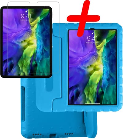 Hoesje Geschikt voor Apple iPad Pro (2022) - 11 inch - 4e generatie - Met Screenprotector - Kinderhoes Shockproof Bumper - Kidsproof Case - Tablet Hoes - Kinder Hoes Cover - Blauw