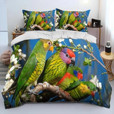 Kleurrijke Papegaai Ara Vogels Dekbedovertrek Beddengoedset,Dekbedovertrek Bedset Quiltovertrek Kussensloop,King Queen Size Beddengoedset Volwassene EU single(135x200cm)
