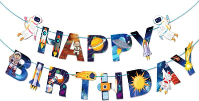 LUQ - Ruimte Happy Birthday Slinger Kinderfeestje Verjaardag Versiering Slingers Vlaggenlijn Space Astronauten Versiering