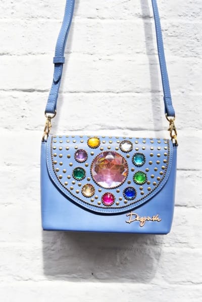 Désjà Vu - Bling Bag - Blauw - Kleine Steentjes - Grote Roze Steen