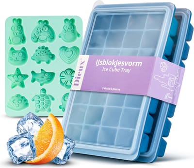 Dieux - IJsblokjesvorm Set - IJsvormpjes - 3 Stuks - BPA Vrij - IJsblokjesvorm met deksel - Silicone - IJsblokjes