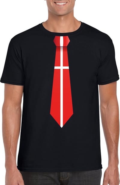 Zwart t-shirt met Deense vlag stropdas heren - Denemarken supporter S