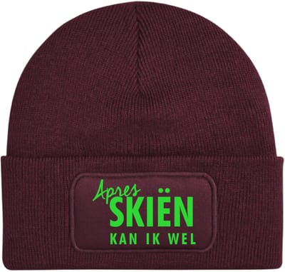 Après skiën kan ik wel wintermuts burgundy | fluor groen - soBAD. | Unisex | Skimuts | Après ski verkleedkleren | met grappige tekst | Unisex