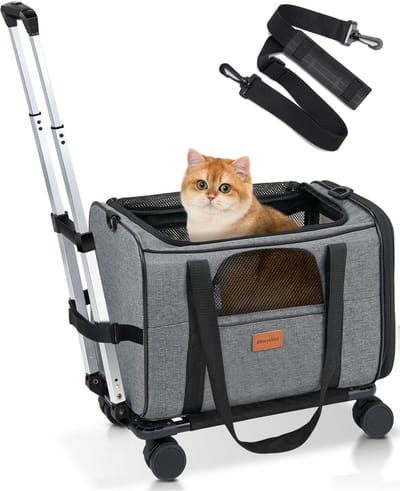 Kattendrager met wielen voor huisdieren – Goedkeuringscertificaat luchtvaartmaatschappij voor honden en grote katten – Afneembare en opvouwbare wandelwagen
