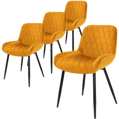 Eetkamerstoelen met rugleuning & armleuningen set van 4 mosterd fluwelen bekleding diamond quilting met metalen poten ML design