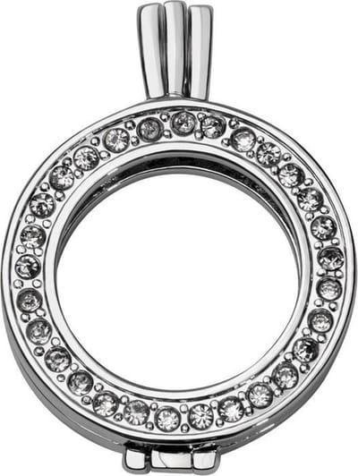 Quiges - Medaillon Munthouder Hanger 25mm Ø Rond Verzilverd Koper met Zirkonia - EPRHS002