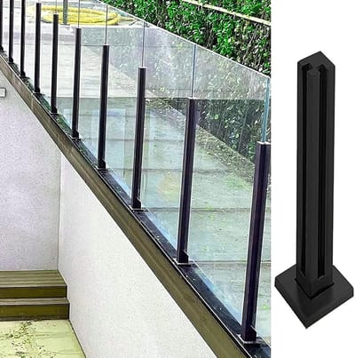 Balustrade Paal - Glazen Reling - Terras Afscheiding - Hoekmontage - N.v.t. - Zwart