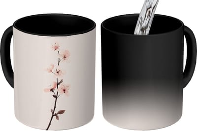 Magische Mok - Foto op Warmte Mokken - Koffiemok - Minimalistisch - Bloesem - Tak - Roze - Magic Mok - Beker - 350 ML - Theemok
