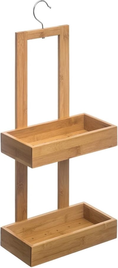 5five Doucherekje - 2 lagen - bamboe - met haak - 26 x 14 x 60 cm - Opberg rekje voor shampoo/douchegel