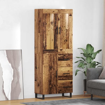 vidaXL - Highboard - 2 - st - Oudhout - 69,5 - x - 34 - x - 180 - cm - Bewerkt - hout - en - glas
