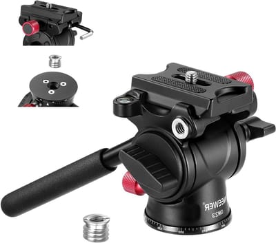 Vloeibare Tripodkop met Handvat en Arca-Type Snelle Bevestiging voor DSLR en Camcorders, Maximaal Draagvermogen van 3 kg, Ideaal voor Panorama- en Tilt-opnames