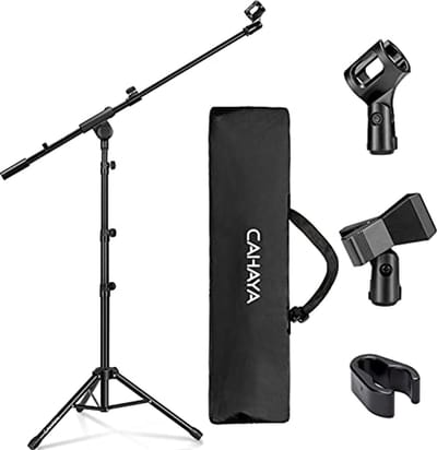 Thijox - 2-in-1 Microfoonstandaard Bodem met Galg, Draagbare Tas en 2 Microfoonclips - Ideaal voor Podiumbijeenkomsten, Live Taal, Feesten en Events