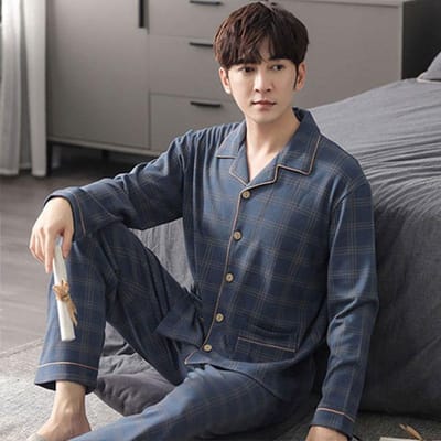 Heren Pyjama 2-delig Homewear Heren Lente en Herfst Grote Maat Dunne Sectie Herfst en Winter Vrijetijd Homewear L gray