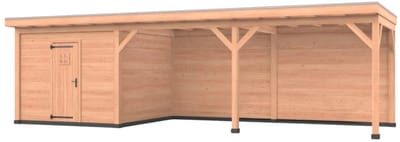 Douglas overkapping, 750 x 350, met schuur en achterwand, Westwood Comfort Plus