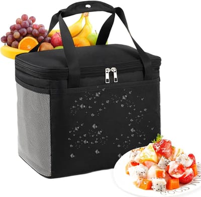 Koeltassen - Geïsoleerde Koeltas - 25x18x15 cm - Koeltassen - Lunchtas - 3 Laags - Picknicktas - Handvat Riem - Lekvrij en Waterdicht - voor Kantoor, Camping, Picknick, Reizen - Thermotas voor Levensmiddelentransport - Zwart
