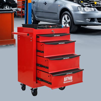 MODENUIT Gereedschapskast - Verrijdbare Opbergkast Met 4 Laden En Slot - Voor Garage En Werkplaats - Staal - 60x33x77,5 Cm