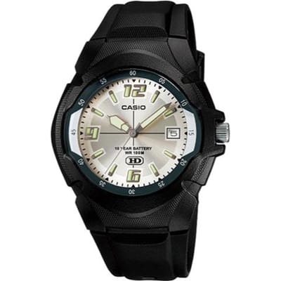 Casio YOUTH serie-schijf drie wijzers, tien jaar batterijduur, klassieke wijzers, datumweergave, sportwaterdicht, kwartsuurwerk, harsband, MW-600F-7A zilver